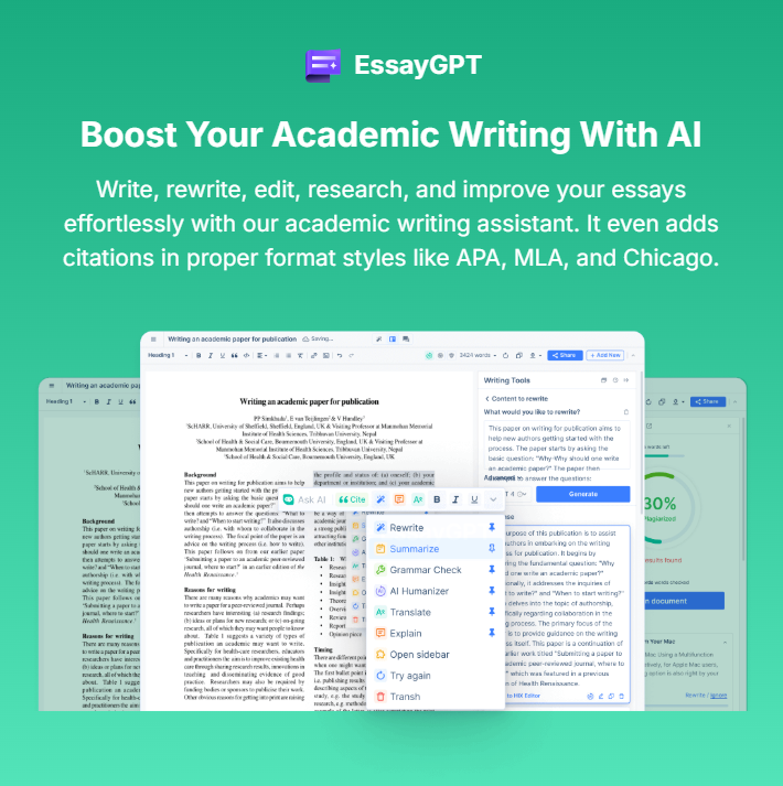 AI-powered writing assistant improving academic writing and citation formatting.